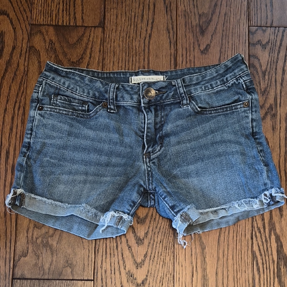 Bullhead Black Women's Denim Cutoff Shorts with Frayed Hem
